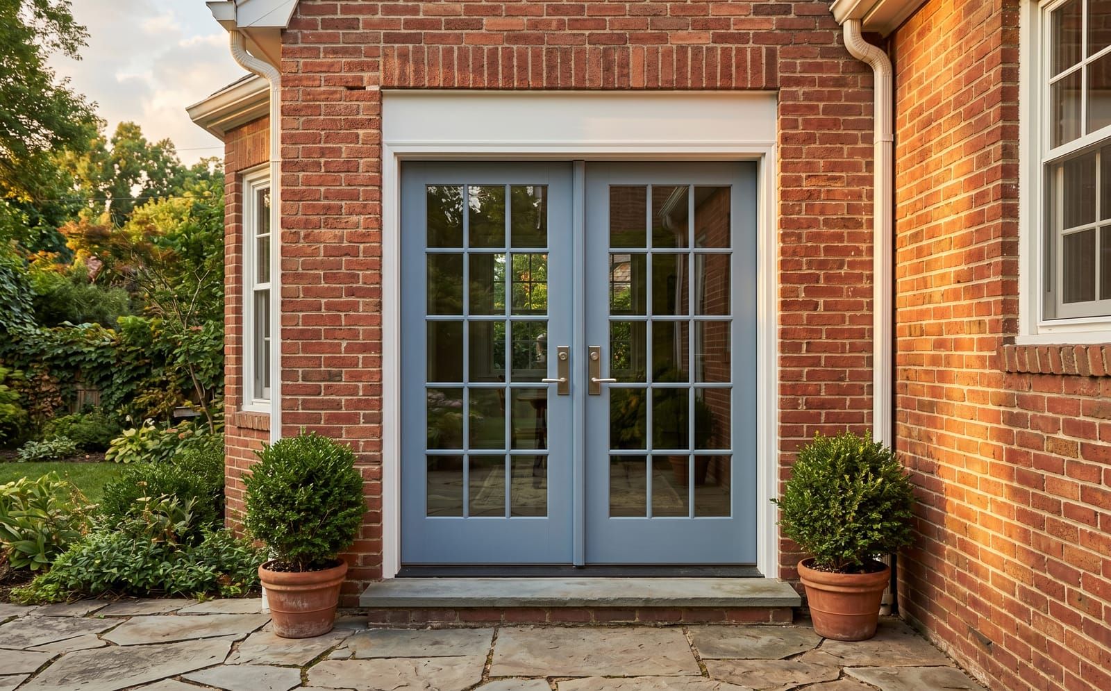 Pale-blue French door pair with divided lites, Webster Groves